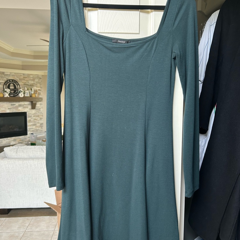 Forever 21 Dark Teal Green A-Line Long Sleeve Dress
